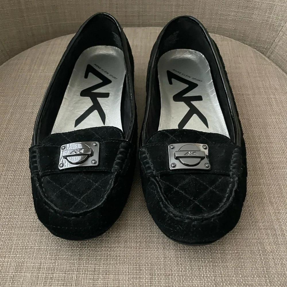 Anne Klein Sport Quilted Black Suede Flats